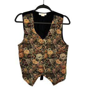 Vintage Gemilli Tapestry Floral Vest Large Made In USA Cotton Front Satiny Back
